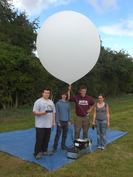 The team about to launch the helium-filled balloon